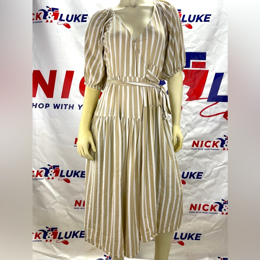 Waist defined stripe tie belt midi wrap dress by Old Navy.